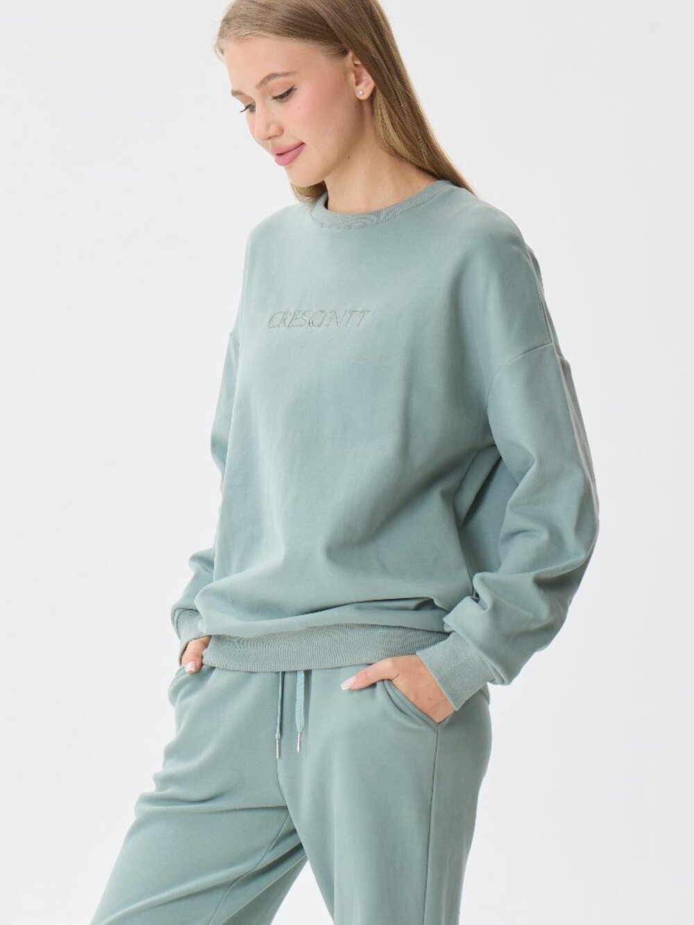 Crescentt Mint Green Lounge Set Soft Cotton Fleece Matching Set Cozy Set